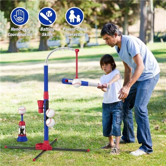 3-in-1 Baseball Set for Kids 3-5 - Tee Ball Stand, Hanging Tee, Ball Launcher - Picture 5 of 7